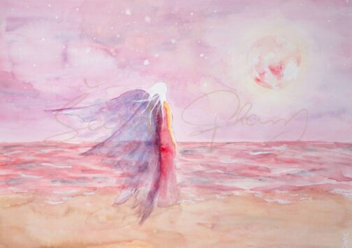 Akvarelová malba Anděl za úplňku autorský tisk