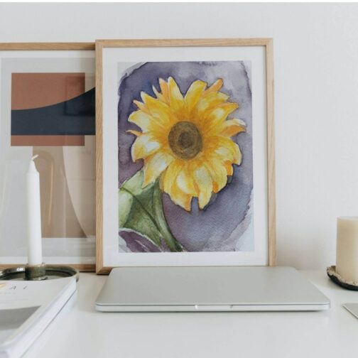 Akvarelová malba Slunečnice autorský tisk obraz v rámu