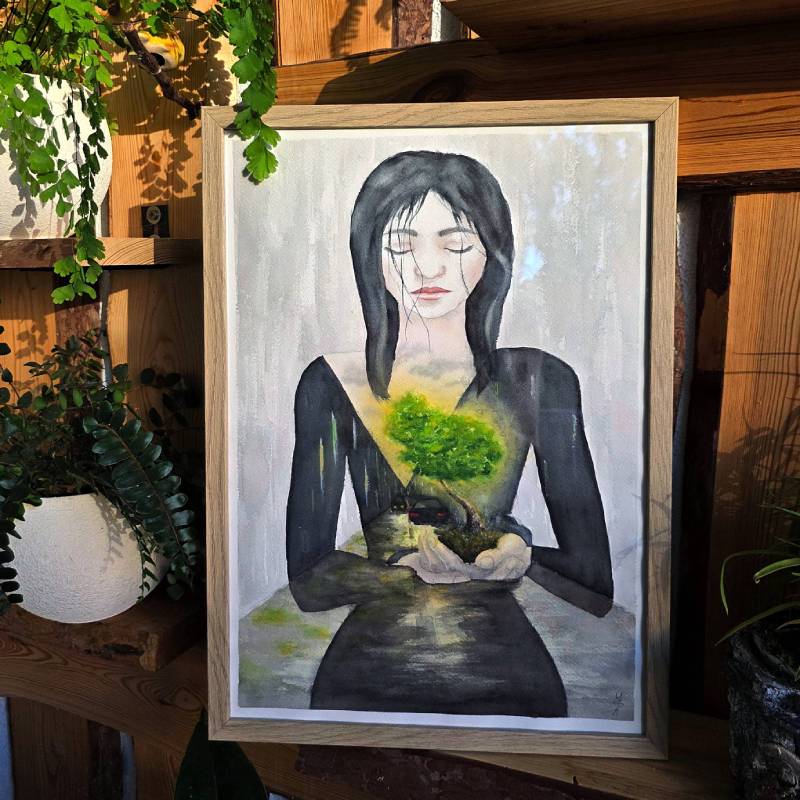 akvarelový obraz Poslední kousek přírody v interiéru