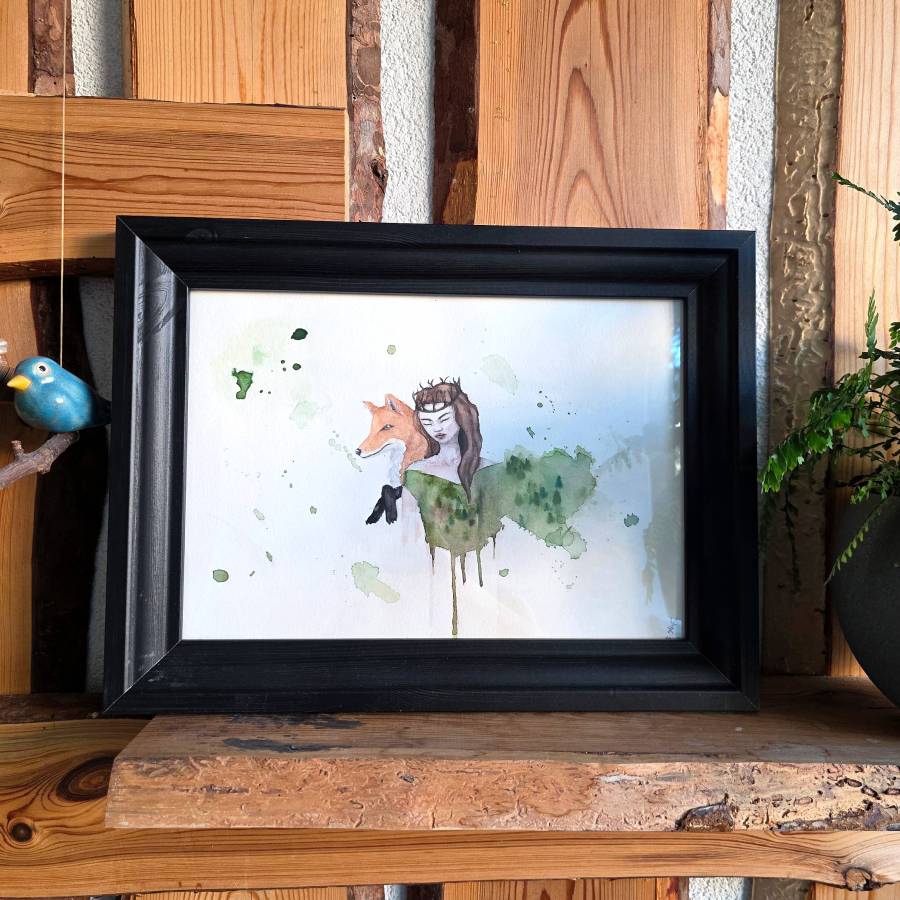 akvarelový obraz Královna lesa v interiéru