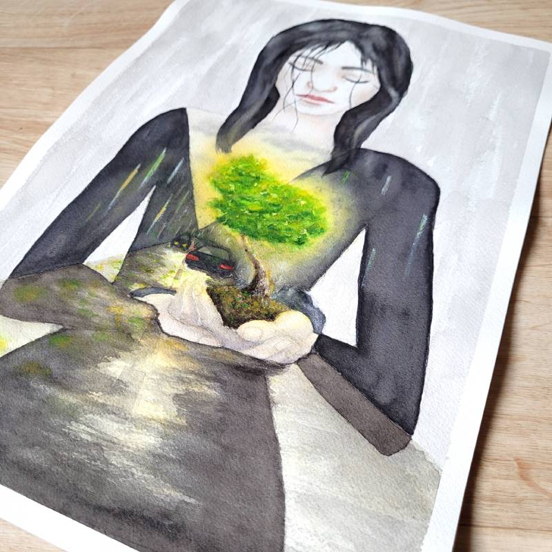 akvarelový obraz Poslední kousek přírody