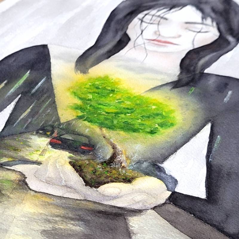 akvarelový obraz Poslední kousek přírody detail