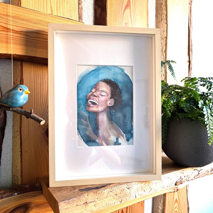 akvarelový obraz Radost v interiéru