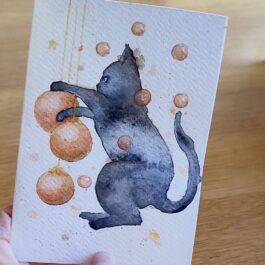 Originální ručně malované vánoční přání – Kočka