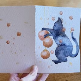 Originální ručně malované vánoční přání – Kočka