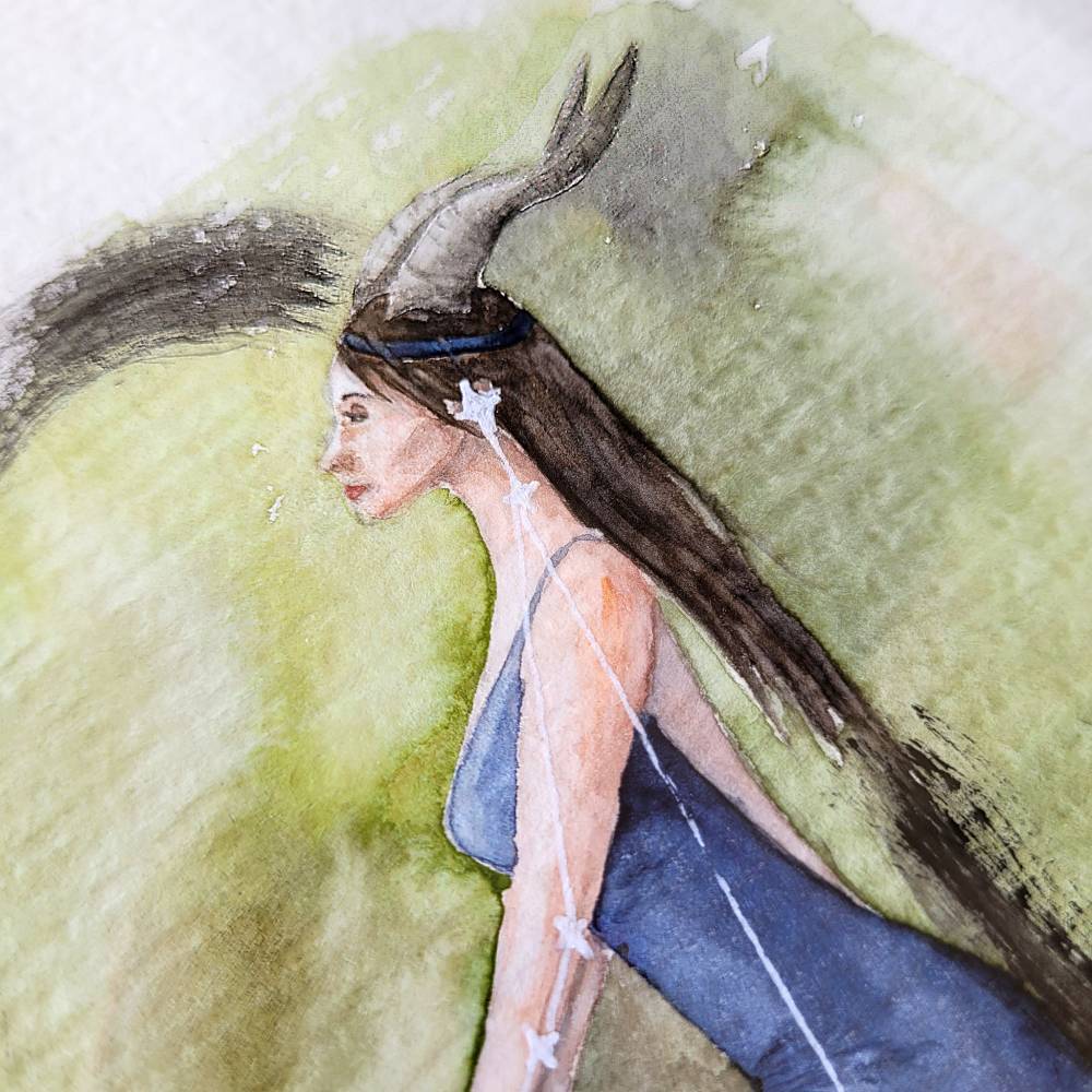 Detail autorského akvarelového obrazu Zodiak – Kozoroh